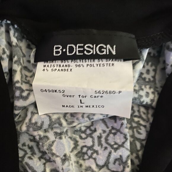 B Design Maxi Skirt Ruched Waist Pull-On Stretch Geometric Size L Blue Cream - Picture 5 of 11